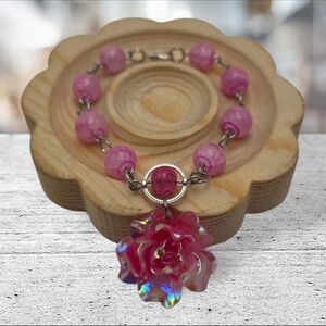 Handmade Pink Rose Charm Bracelet